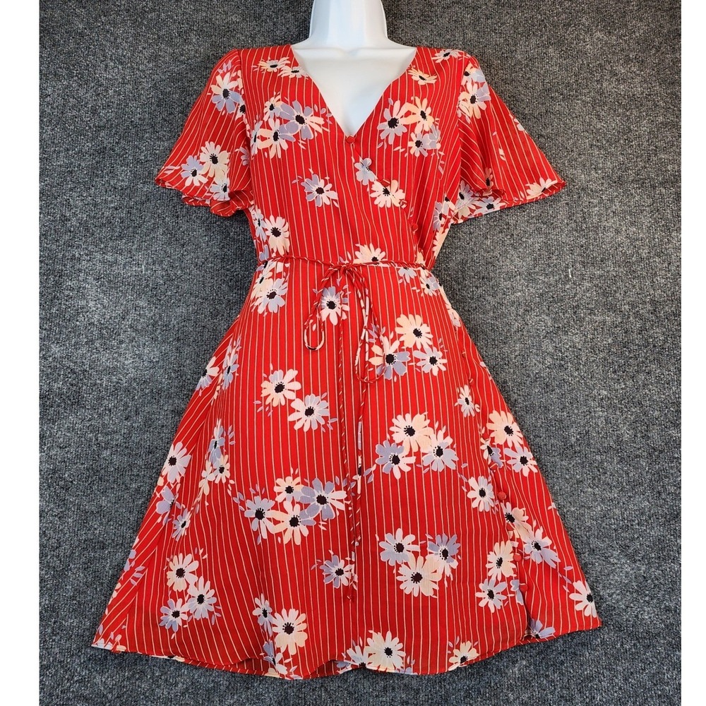 Madewell Women Cottagecore Floral Flutter Sleeve Wrap Mini Dress Size 6